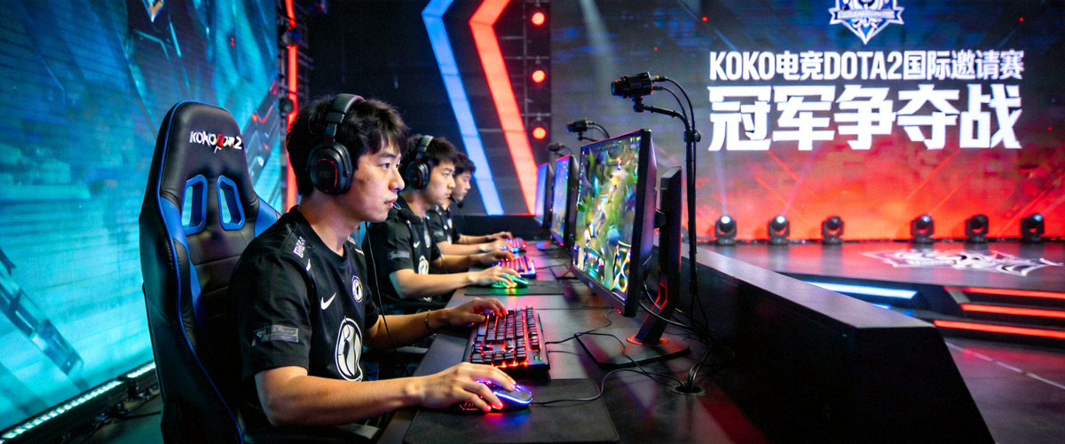 KOKO电竞平台DOTA2国际邀请赛冠军争夺战，战队选手全神贯注操作